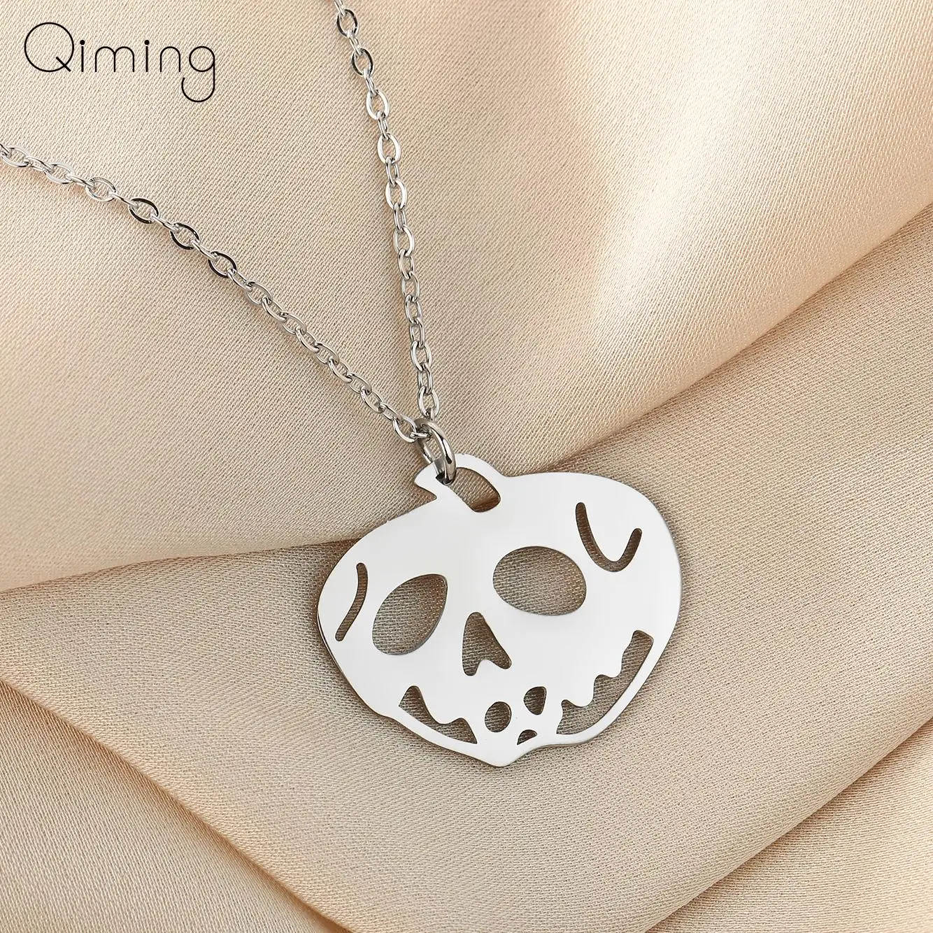 Ожерелье из нержавеющей стали с Тыквой и черепом для девушек и женщин, Серебряное украшение на Хэллоуин, фотоподарок