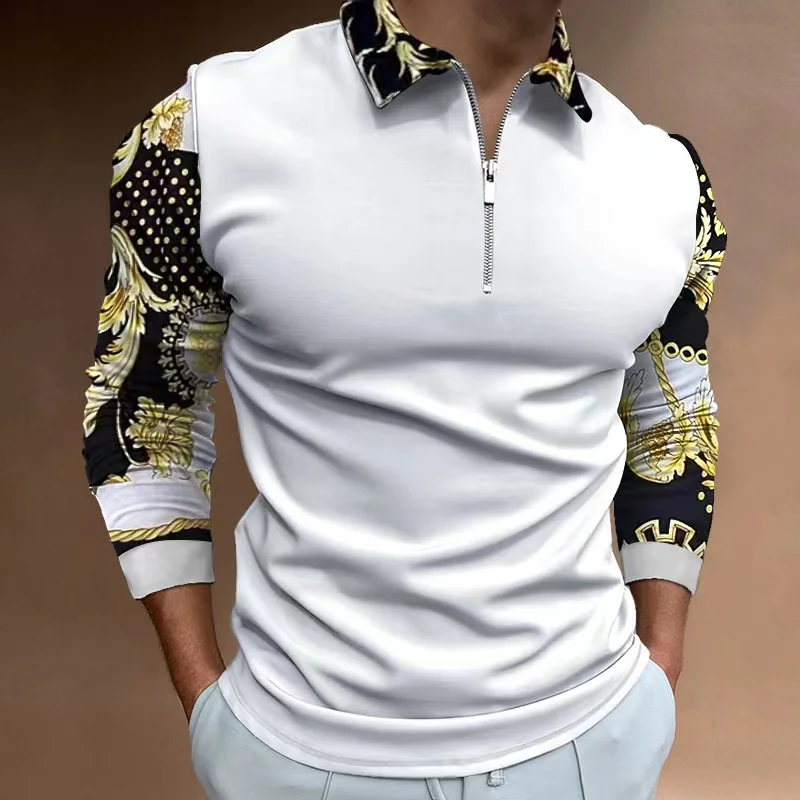 Men's Polo Shirt Golden Chain Pattern Casual Long Sleeve Streetwear Chic Tops Turn-Down Collar Zipper Hip Hop Male Club Clothing
Men's Polo Shirt Golden Chain Pattern Casual Long Sleeve Streetwear Chic Tops Turn-Down Collar Zipper Hip Hop Male Club Clothing
