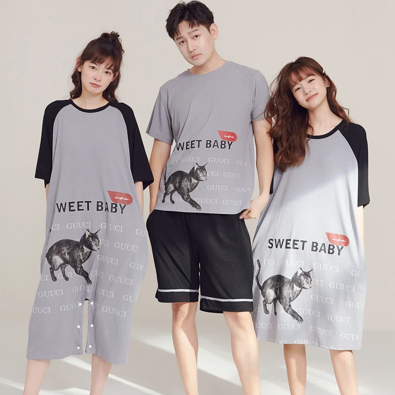 

Couple Short Sleeve Modal Pajama Sets for Men Summer Cute Cartoon Sleepwear Homewear Women Nightgowns Night Dress Nighty Clothes