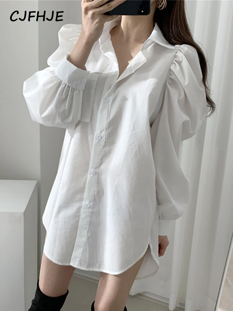 CJFHJE Puff Sleeve Autumn White Women Shirts Single Breasted Casual Pockets Office Lady Blouses Solid Color Simple Loose Blouse
CJFHJE Puff Sleeve Autumn White Women Shirts Single Breasted Casual Pockets Office Lady Blouses Solid Color Simple Loose Blouse