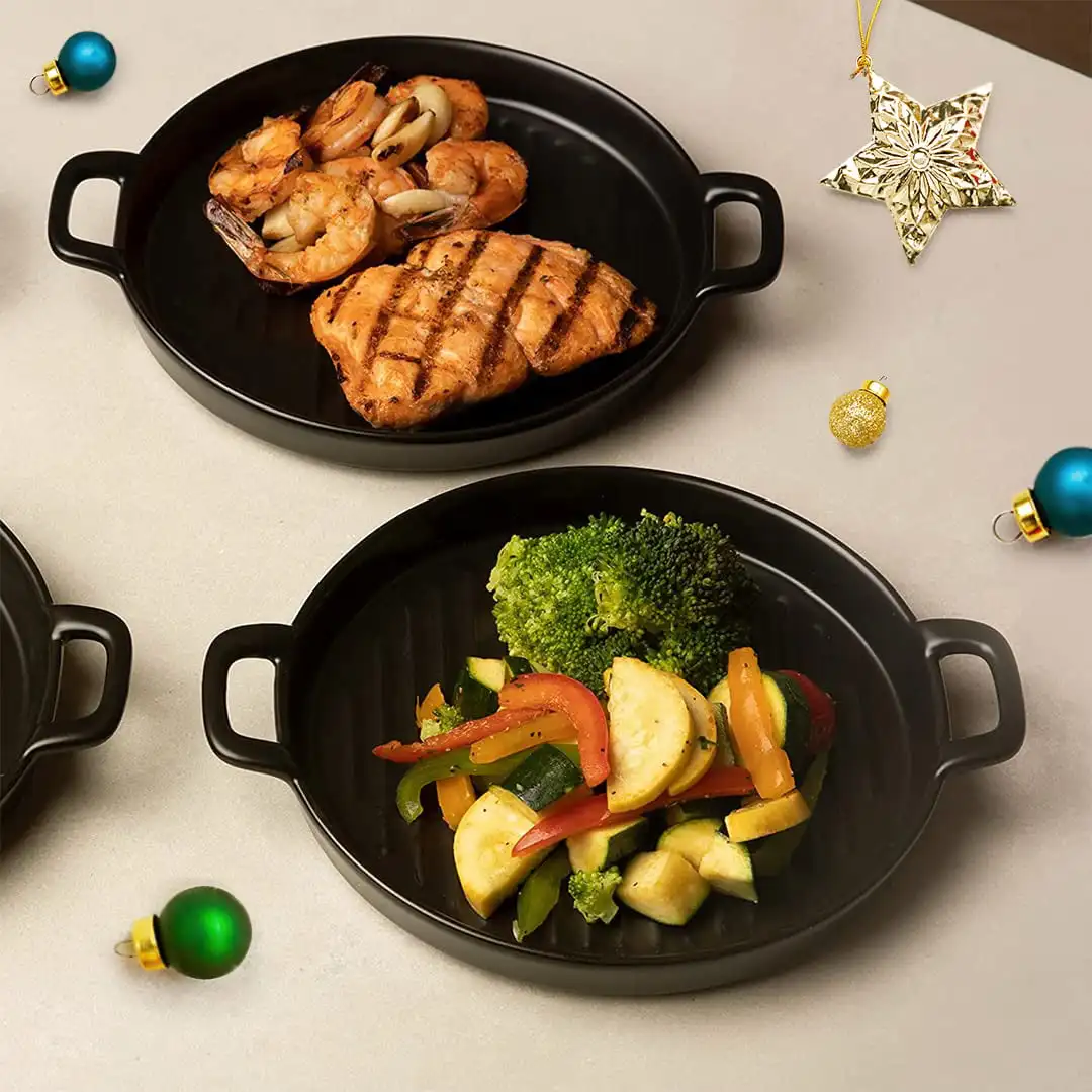 Round 10 x 8" Set Of 4 Ceramic Matte Glaze Round Baking Dish Grill Dinner Plates, Food Serving Dinner Trays With Skillet Look ha
Round 10 x 8" Set Of 4 Ceramic Matte Glaze Round Baking Dish Grill Dinner Plates, Food Serving Dinner Trays With Skillet Look ha