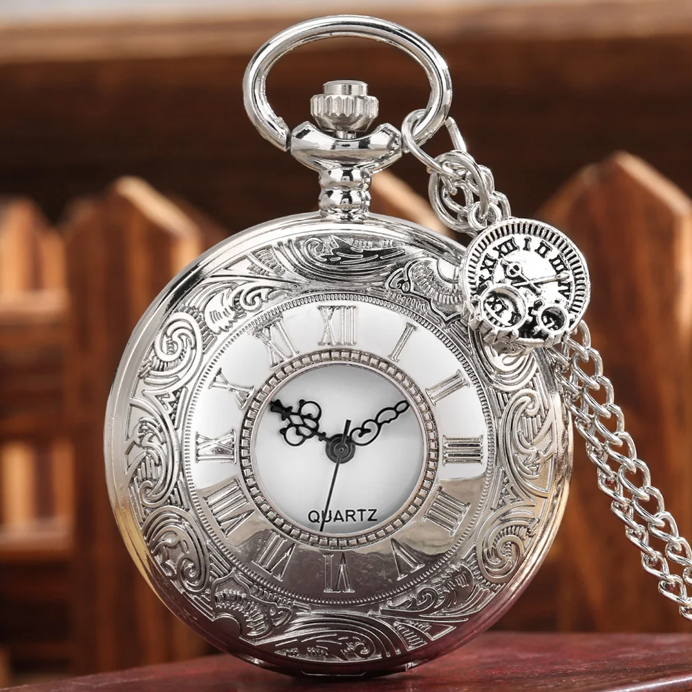 

Quartz Pocket Watch Roman Numerals Hollow Case Steampunk Vintage Pendant Necklace Fob Clock Gift for Men Women Relógio De Bolso