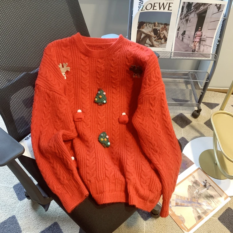 New Autumn and Winter Real Red Christmas Sweater Female Age Reduction Loose Design Sense of Minority Top
New Autumn and Winter Real Red Christmas Sweater Female Age Reduction Loose Design Sense of Minority Top