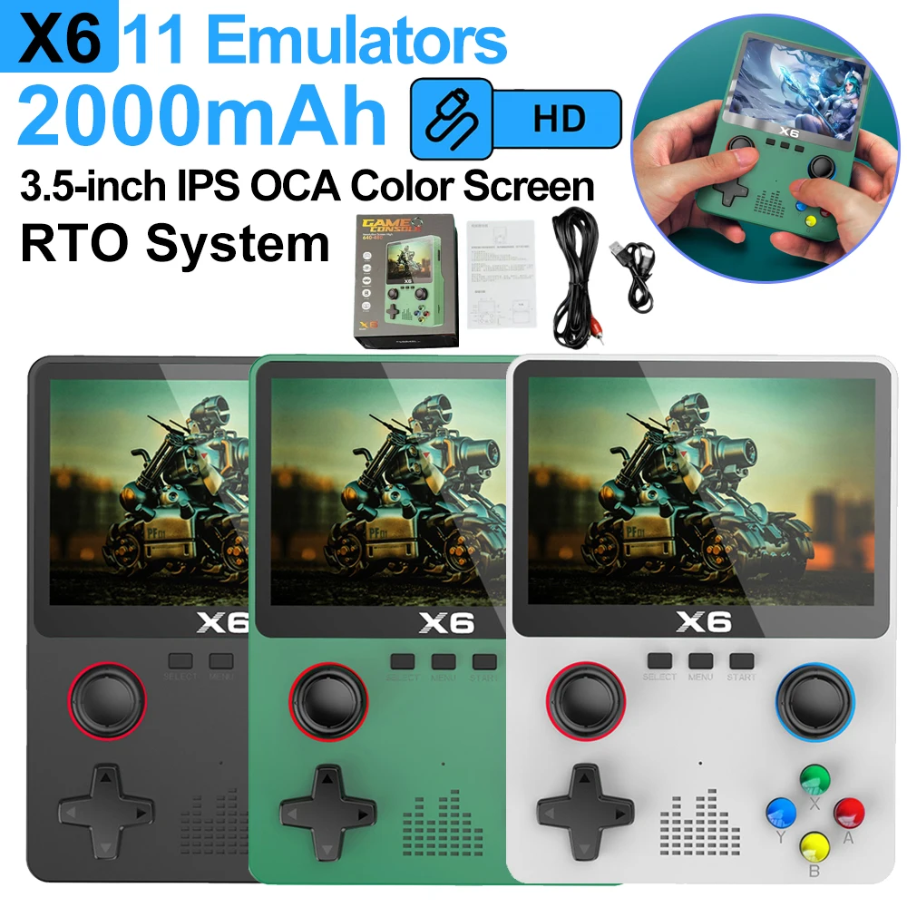 

X6 3.5 Inch Portable Game Console ATJ22735 32bit RISC IPS Screen Handheld Game Player 2000mAh Support Handle Connection