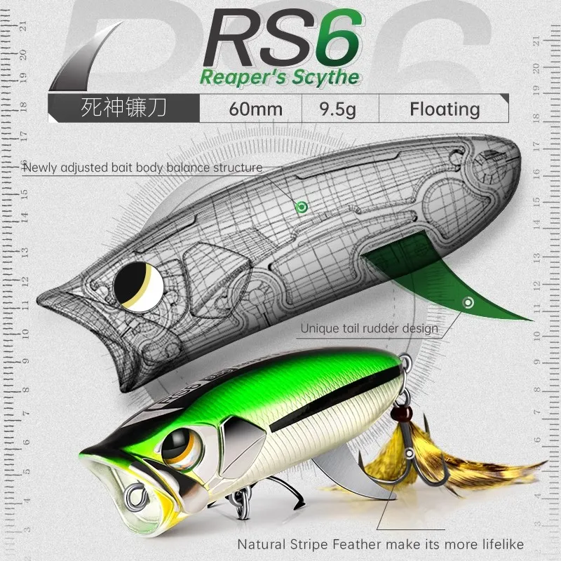 2023 New Lurefans RS6 Water Surface System Long Shot Popper Fishing Lure 60mm/9.5g Striped Feather Artificial Wobbler Fake Bait
2023 New Lurefans RS6 Water Surface System Long Shot Popper Fishing Lure 60mm/9.5g Striped Feather Artificial Wobbler Fake Bait