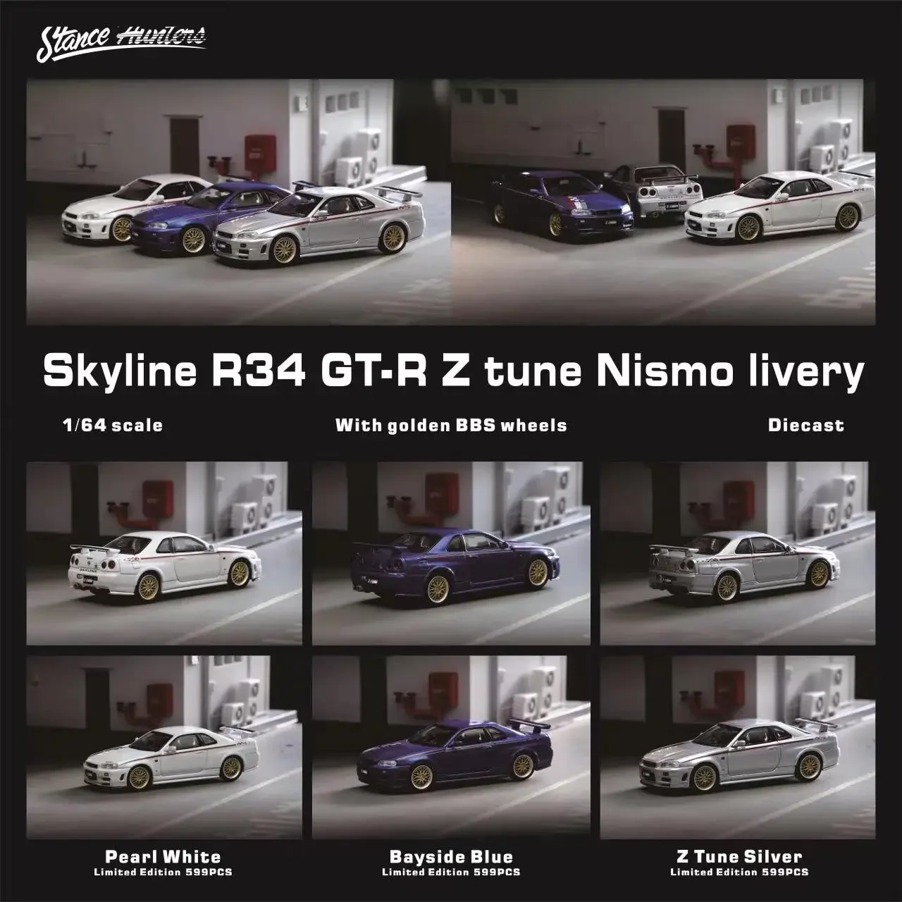 Stance Hunters SH 1:64 Skyline R34 GTR Z Tune Nismo Livery Литая под давлением модель автомобиля