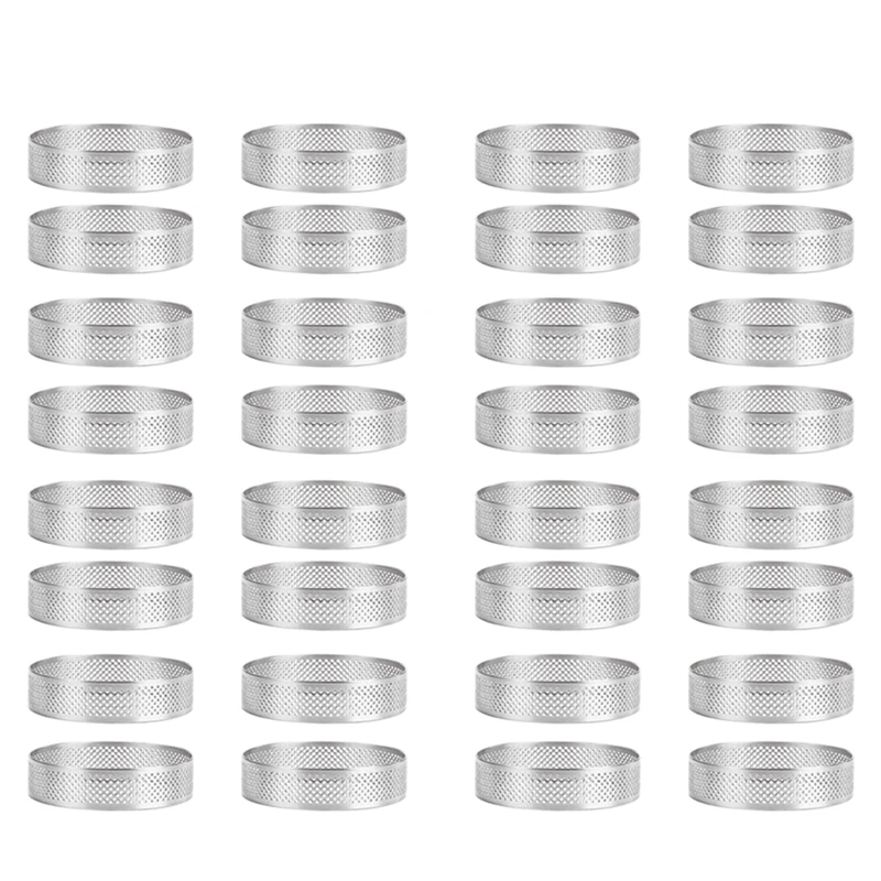 32Pcs Stainless Steel Tart Ring, Heat-Resistant Perforated Cake Mousse Ring Round Double Rolled Tart Ring Metal Mold 6Cm
32Pcs Stainless Steel Tart Ring, Heat-Resistant Perforated Cake Mousse Ring Round Double Rolled Tart Ring Metal Mold 6Cm