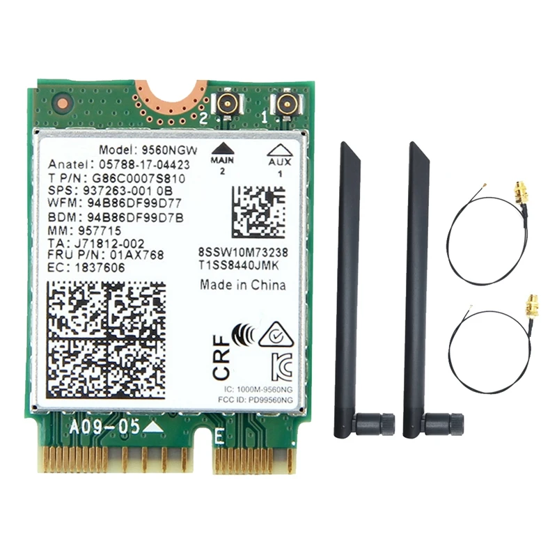 Карта Wi-Fi 9560NGW + 2 антенны 9560 Мбит/с, беспроводной адаптер AC 2,4 5,0G + 5G BT 802.11Ac M.2 CNVI 9560NGW
Карта Wi-Fi 9560NGW + 2 антенны 9560 Мбит/с, беспроводной адаптер AC 2,4 5,0G + 5G BT 802.11Ac M.2 CNVI 9560NGW
