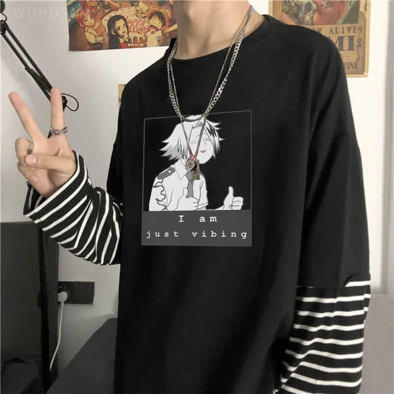 Japanese Anime My Hero Academia Fake Two Pieces T Shirts Men's Harajuku Kaminari Denki Fashion Streets Oversized Striped T-Shirt
Japanese Anime My Hero Academia Fake Two Pieces T Shirts Men's Harajuku Kaminari Denki Fashion Streets Oversized Striped T-Shirt