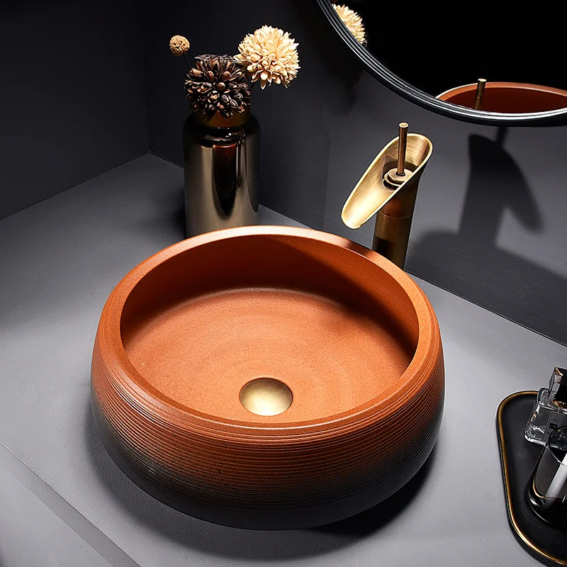 

Фарфоровая раковина с имитацией камней и узором лотоса для ванной комнаты, раковина для ванной, чаша, столешница, овальная керамическая раковина для ванной комнаты