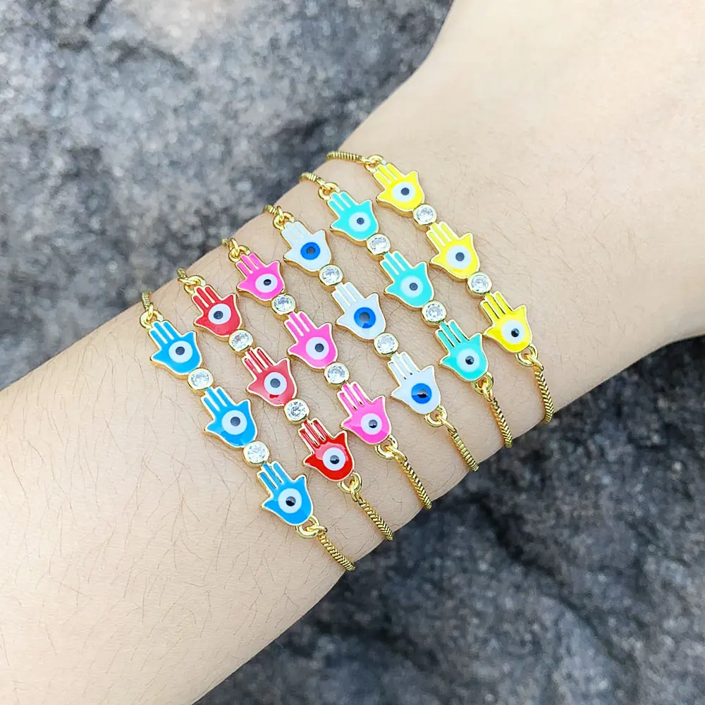 FLOLA Enamel Coloeful Fatima Hand Bracelets Evil Eye Bracelets for Women Copper Gold Plated Turkish Lucky Jewelry Gifts brtk13
FLOLA Enamel Coloeful Fatima Hand Bracelets Evil Eye Bracelets for Women Copper Gold Plated Turkish Lucky Jewelry Gifts brtk13