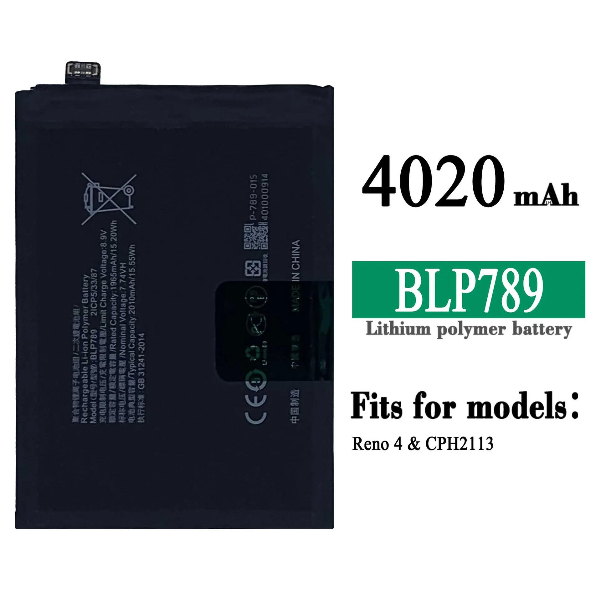 BLP789 100% Orginal High Quality Replacement Battery For OPPO Reno4 CPH2113 Mobile Phone 4020mAh Large Capacity Latest Batteries
BLP789 100% Orginal High Quality Replacement Battery For OPPO Reno4 CPH2113 Mobile Phone 4020mAh Large Capacity Latest Batteries
