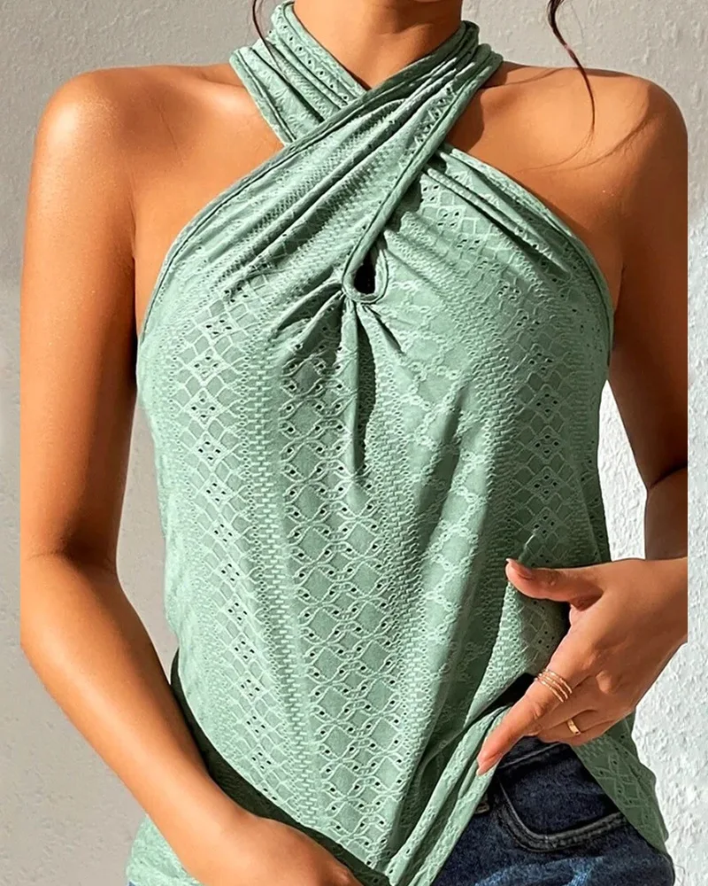 Cross Halter Eyelet Embroidery Tank Top Chic Fashion Summer Casual Sleeveless Daily Form-fitting High Style Halter
Cross Halter Eyelet Embroidery Tank Top Chic Fashion Summer Casual Sleeveless Daily Form-fitting High Style Halter