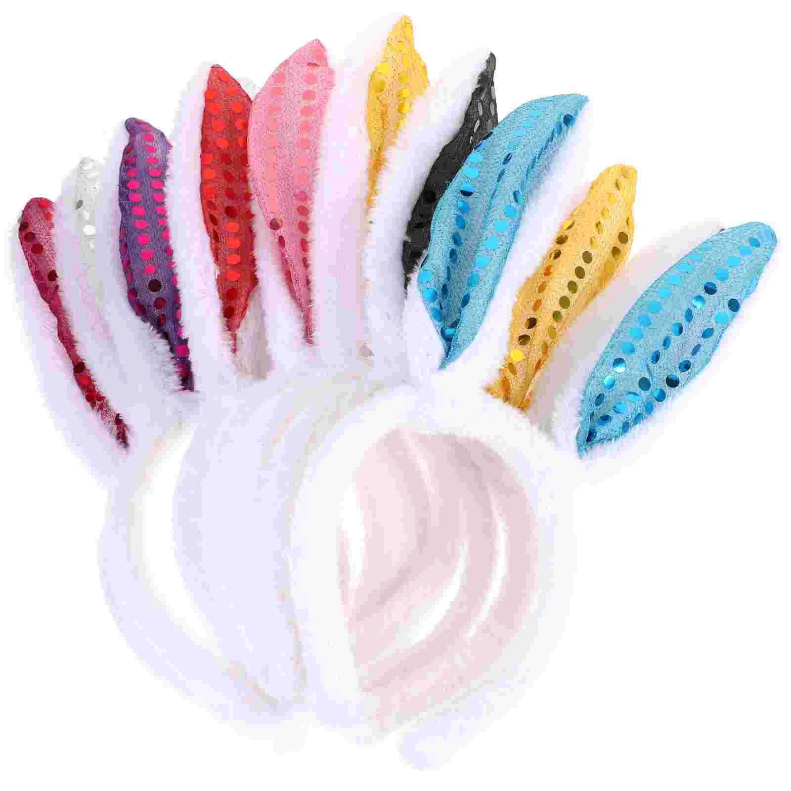 

8Pcs Christmas Bunny Ears Headbands Plush Bunny Ears Hairband Sequins Rabbit Ear Heardwear for Children Holiday Party Costume