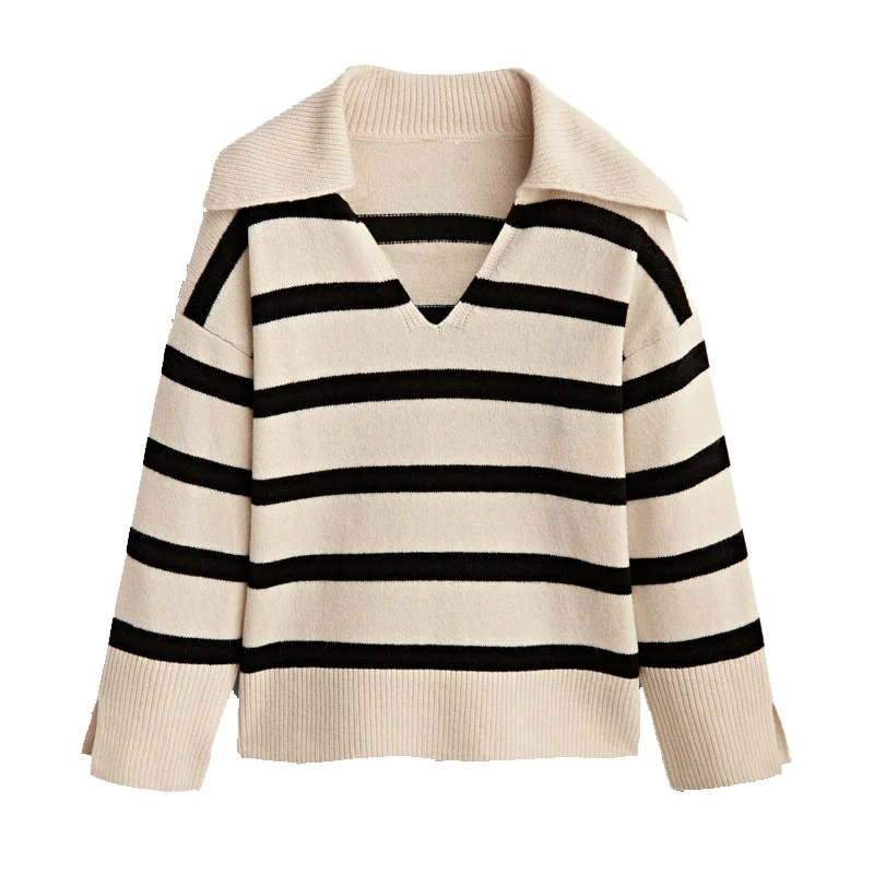 2022 Autumn New Women Striped Sweater Female V-Neck Long Sleeve Loose Knit Jumper All-match Contrast Polo Pullover Mujer
2022 Autumn New Women Striped Sweater Female V-Neck Long Sleeve Loose Knit Jumper All-match Contrast Polo Pullover Mujer