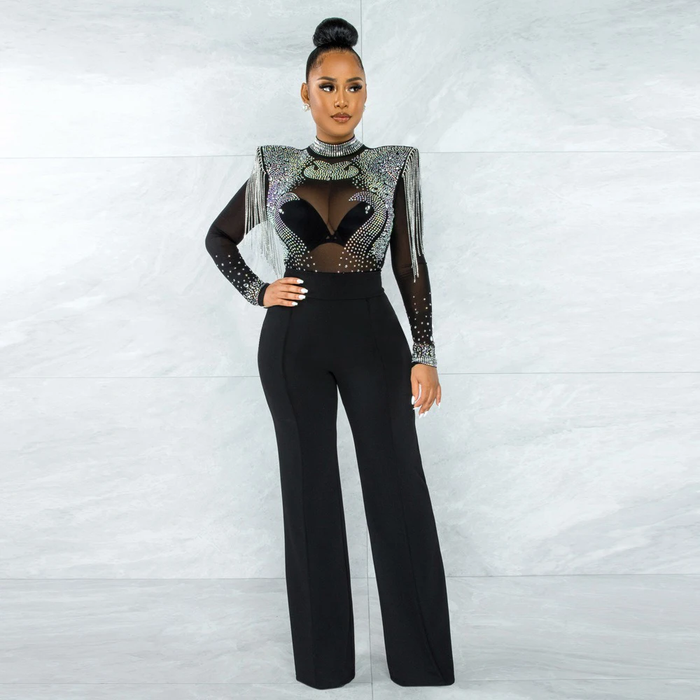 Women Sexy Romper Shining Embellished Rhinestones Luxury One Piece Jumpsuit Tassel Mesh See Through Transparent Night Club Party
Women Sexy Romper Shining Embellished Rhinestones Luxury One Piece Jumpsuit Tassel Mesh See Through Transparent Night Club Party