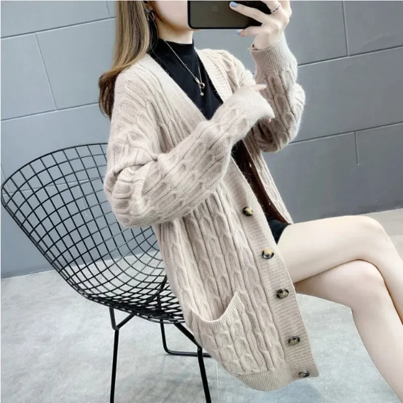Long Jacket Knitted Cardigan Loose Sweater Coat Women's 2022 Spring Autumn And Winter New Fashion Thickened Knit Sweater Khaki
Long Jacket Knitted Cardigan Loose Sweater Coat Women's 2022 Spring Autumn And Winter New Fashion Thickened Knit Sweater Khaki