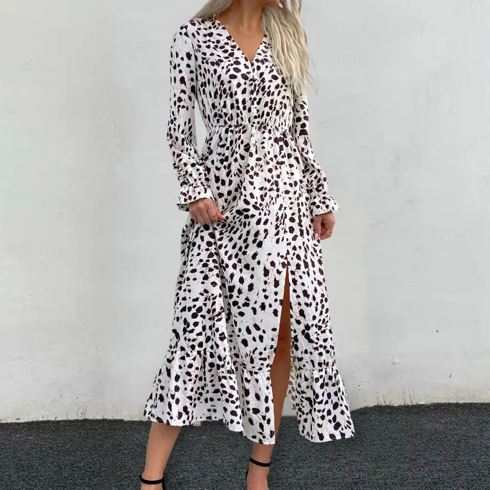 Breathable Stylish Fashion Dot Print Side Split Hem Holiday Dress Soft Autumn Dress Long Sleeve Female Clothing
Breathable Stylish Fashion Dot Print Side Split Hem Holiday Dress Soft Autumn Dress Long Sleeve Female Clothing