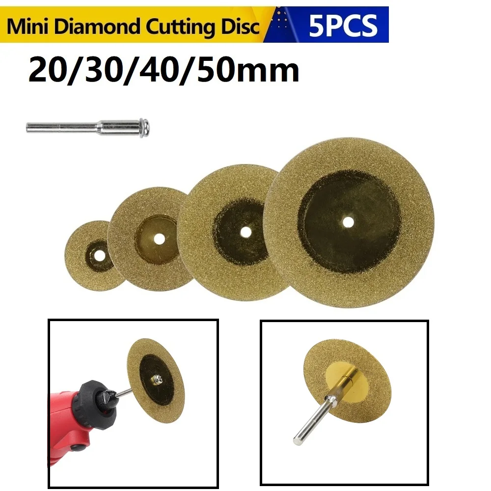 

5pcs 3mm Mini Titanium Coated Diamond Cutting Disc Circular Saw Blade Replace For Rotary Tool 20-50mm For Gemstone,Glass,Ceramic