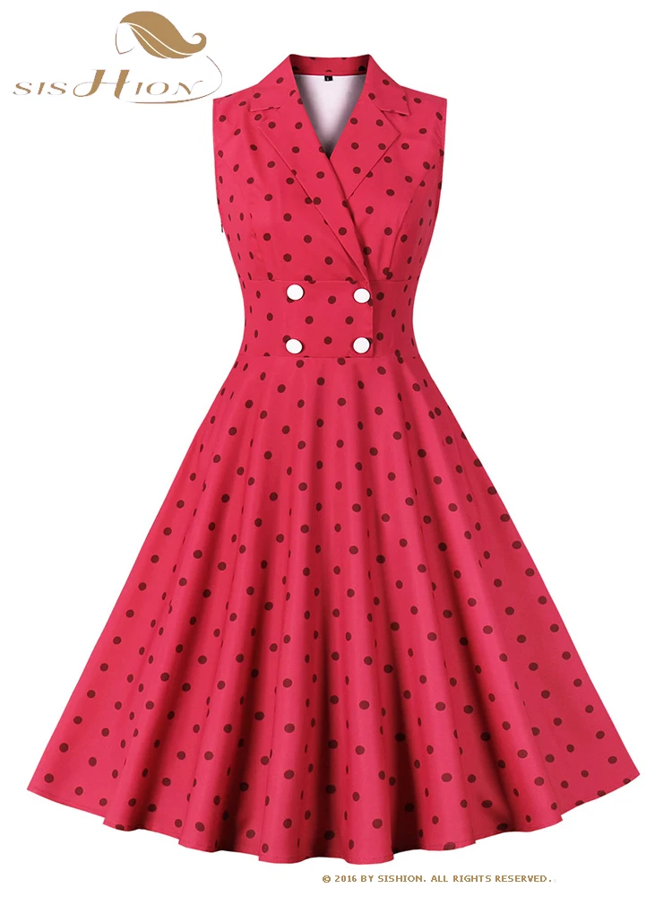SISHION Summer Sleeveless Turn Down Collar Polka Dots Print Red Dress for Women A Line 50s 60s Button Vintage Dresses
SISHION Summer Sleeveless Turn Down Collar Polka Dots Print Red Dress for Women A Line 50s 60s Button Vintage Dresses