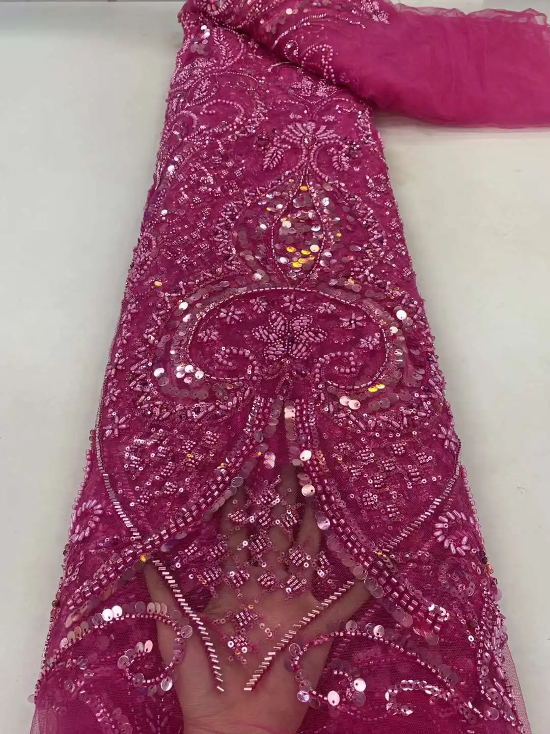 Beautiful Sequence Hand Beaded French Tulle Lace Fabric Luxury Beads Embroidery Bridal Lace For Wedding Dress
Beautiful Sequence Hand Beaded French Tulle Lace Fabric Luxury Beads Embroidery Bridal Lace For Wedding Dress