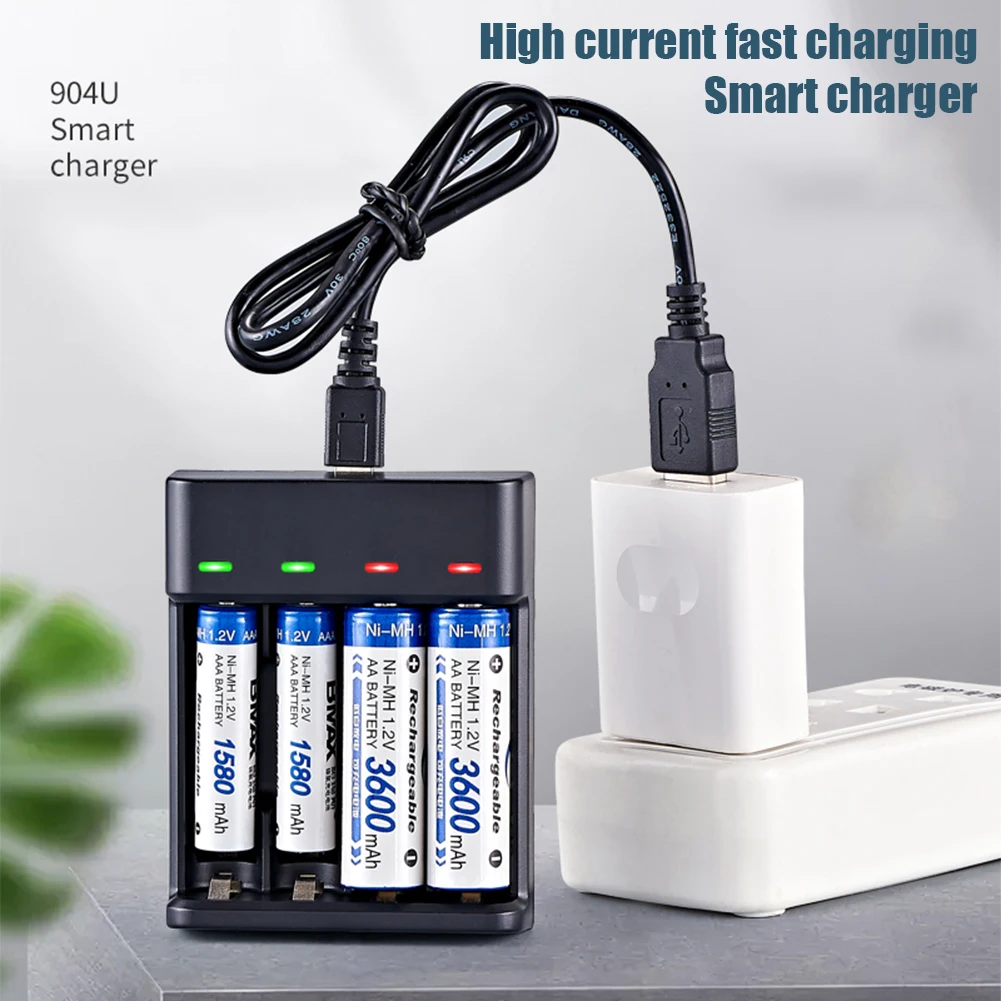 

Zanflare USB Battery Charger 4 Slots AA AAA 1.2V Ni-MH NI-CD Rechargeable Batteries Smart Charging LED Light Electric Chargers