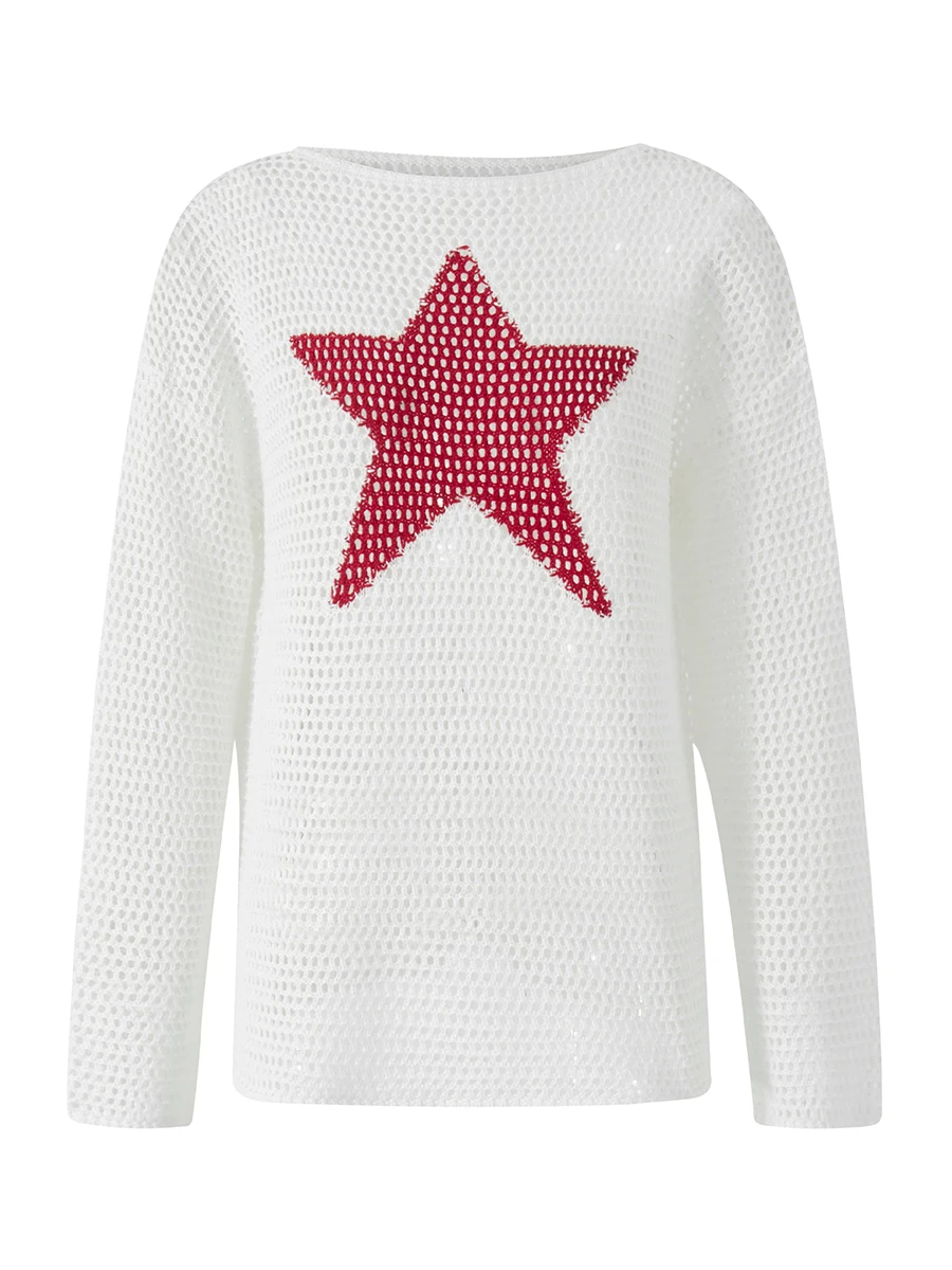 Women Long Sleeve Knit Shirt Casual Loose Star Print Knit Crochet Cutout Sweater for Club Streetwear
Women Long Sleeve Knit Shirt Casual Loose Star Print Knit Crochet Cutout Sweater for Club Streetwear