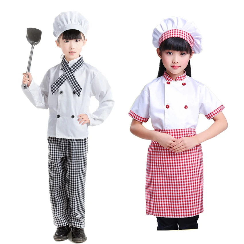 

Детская куртка шеф-повара, клетчатые брюки, униформа для приготовления пищи, сервис для Хэллоуина, карнавальные костюмы для косплея для детей и девочек