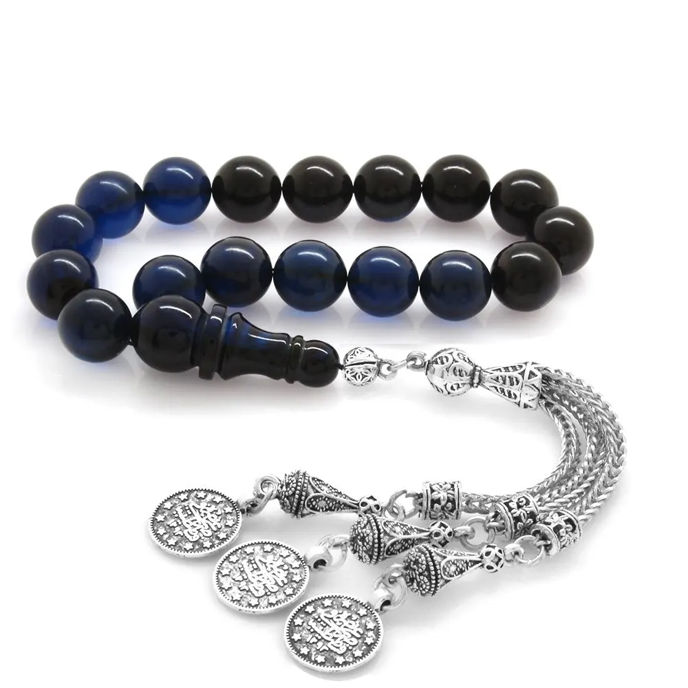 Nipora Tarnish Metal Mecidiye Tasseled Globe Cut Blue Black Squeezed Amber Efe Rosary 
Nipora Tarnish Metal Mecidiye Tasseled Globe Cut Blue Black Squeezed Amber Efe Rosary