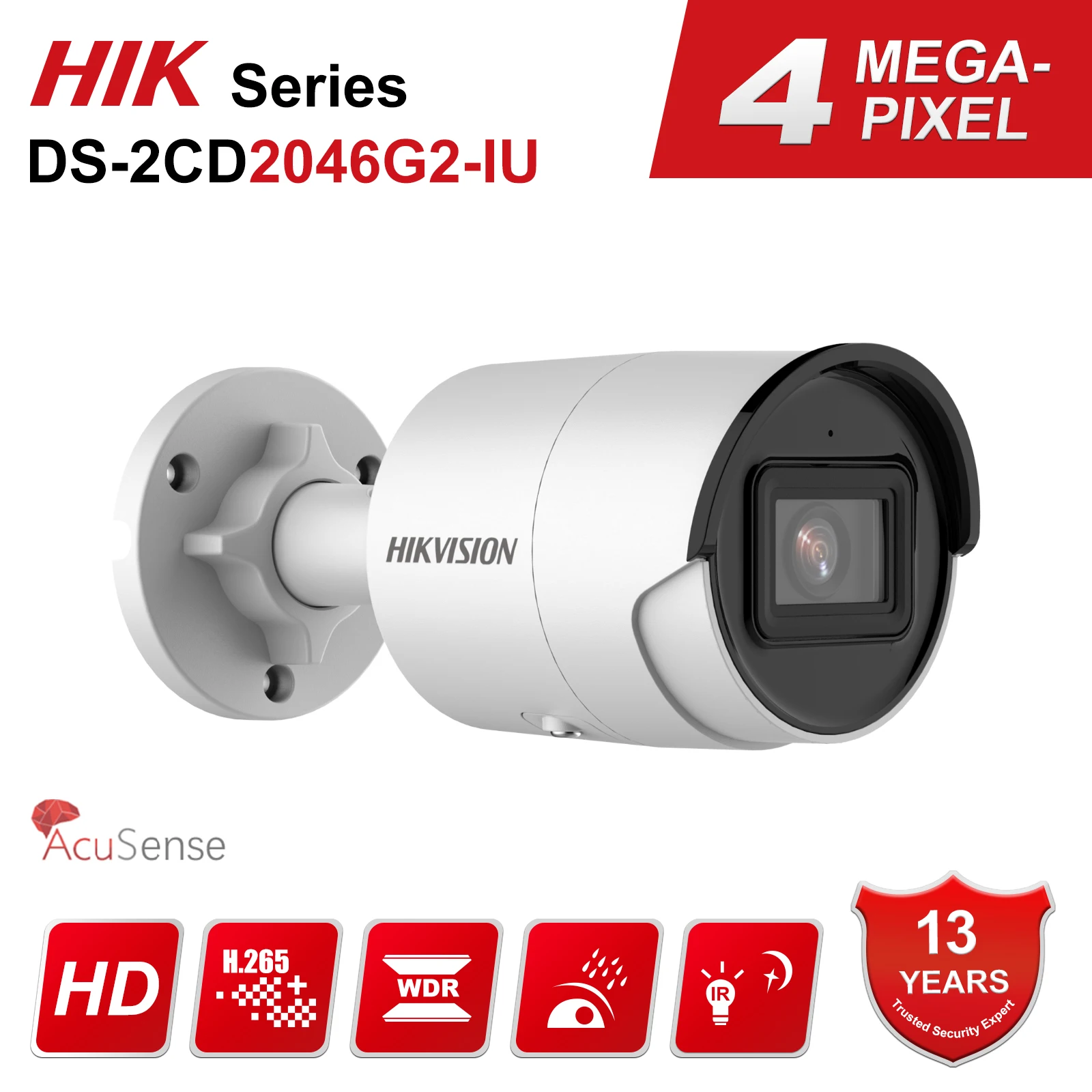 

Hikvision DS-2CD2046G2-IU 4MP AcuSense Fixed Bullet POE Network Camera Outdoor Security CCTV IP Camera Audio Recording P2P View
