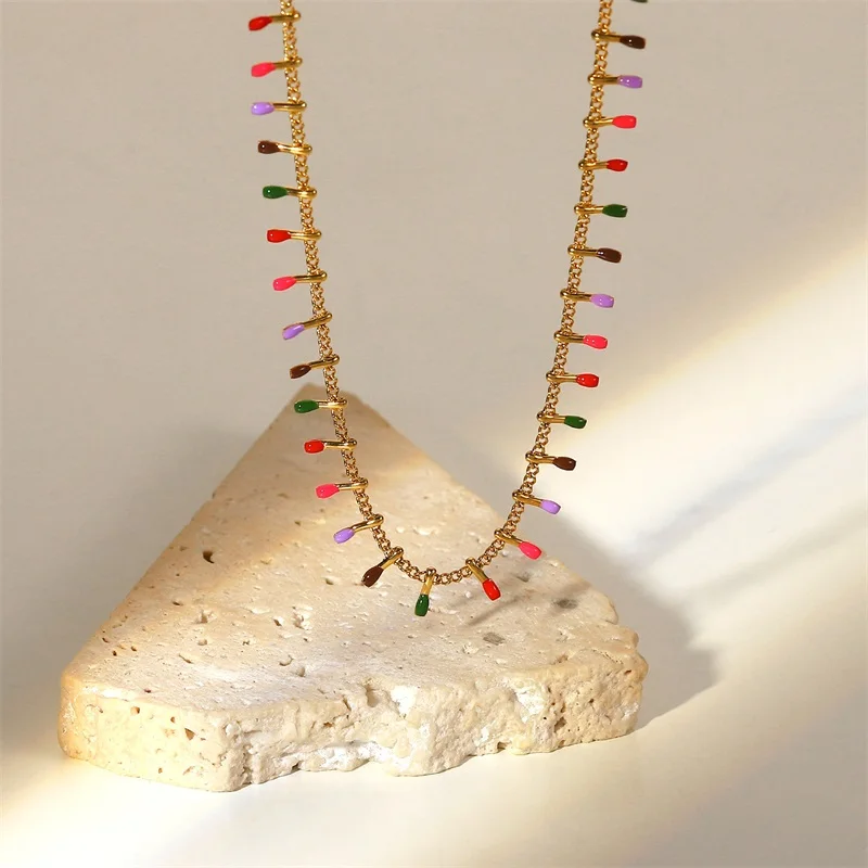 2022 New Bohemian Tassel Colorful Necklace Fashion Collares Gold Color Stainless steel Necklace party anniversary Jewelry
2022 New Bohemian Tassel Colorful Necklace Fashion Collares Gold Color Stainless steel Necklace party anniversary Jewelry