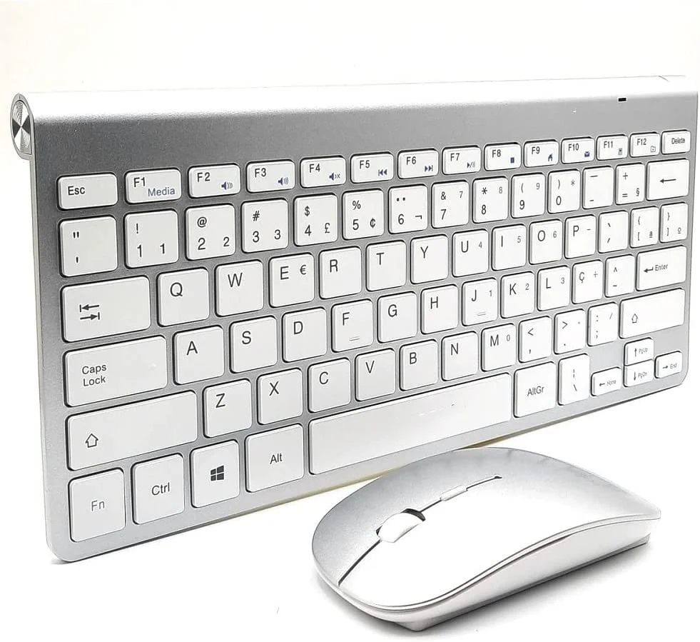 

Kit Sem Fio e Mouse USB 2.4Ghz Wireless Compacto Premium ABNT2 Letra Ç Computador Notebook Branco teclado mecânico gamer