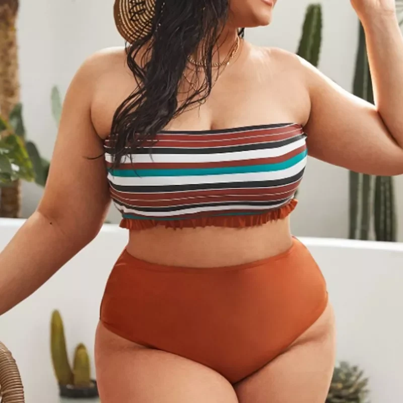 Striped Plus Size Women's 2 Pieces Bandeau Bikini Swimsuit Large Size Off Shoulder High Waist Bathing Suit High Cut Swimwear
Striped Plus Size Women's 2 Pieces Bandeau Bikini Swimsuit Large Size Off Shoulder High Waist Bathing Suit High Cut Swimwear