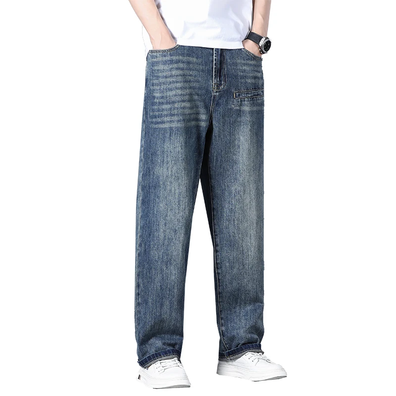 

Свободные прямые брюки-карго в уличном стиле, джинсы, мужские Модные Брендовые широкие комбинезоны, трендовые ретро джинсовые мешковатые брюки для отдыха