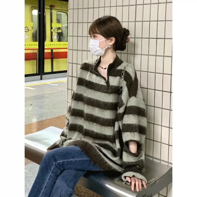 Pullover striped sweater coat for women autumn and winter loose and wear vintage long sleeve casual sweater pullover female
Pullover striped sweater coat for women autumn and winter loose and wear vintage long sleeve casual sweater pullover female