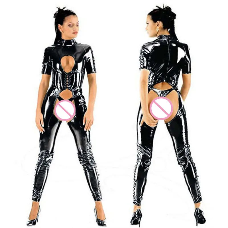 Women Short Sleeve Black PVC Patent Leather Bright Leather Open File And Open Chest Tight Jumpsuit S-2XL
Women Short Sleeve Black PVC Patent Leather Bright Leather Open File And Open Chest Tight Jumpsuit S-2XL