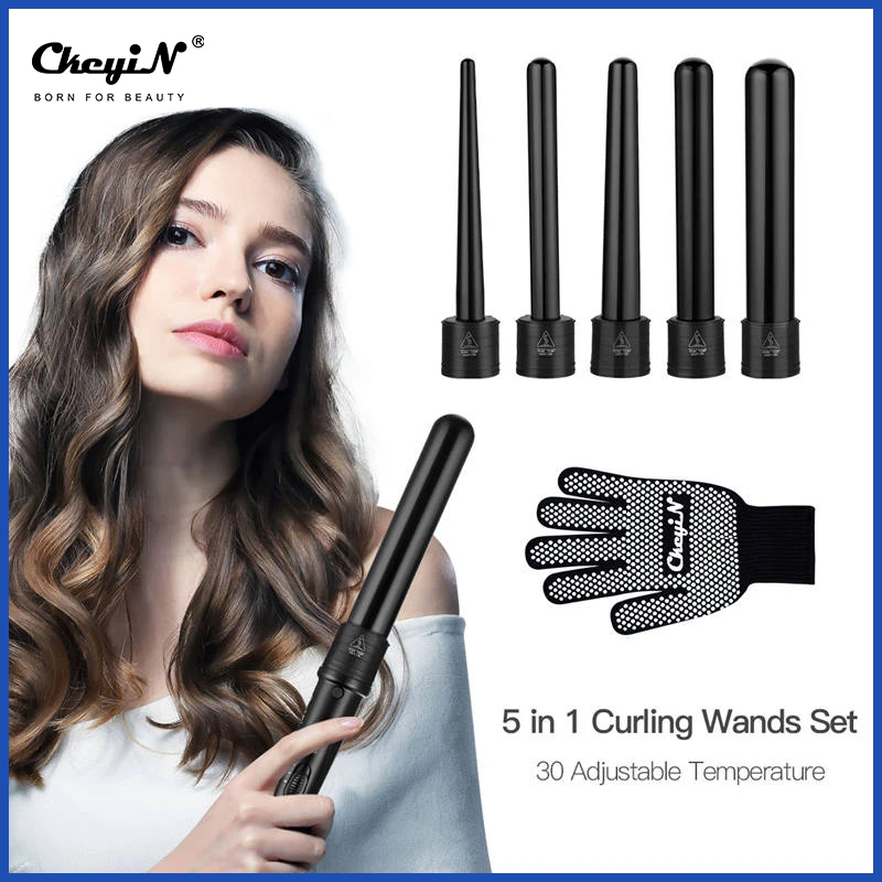 CkeyiN 5 in 1 Ceramic Hair Curling Iron Hair Curler 9-32mm Curling Wand Interchangeable Roller Tong Cone Waver Hair Curler Set
CkeyiN 5 in 1 Ceramic Hair Curling Iron Hair Curler 9-32mm Curling Wand Interchangeable Roller Tong Cone Waver Hair Curler Set