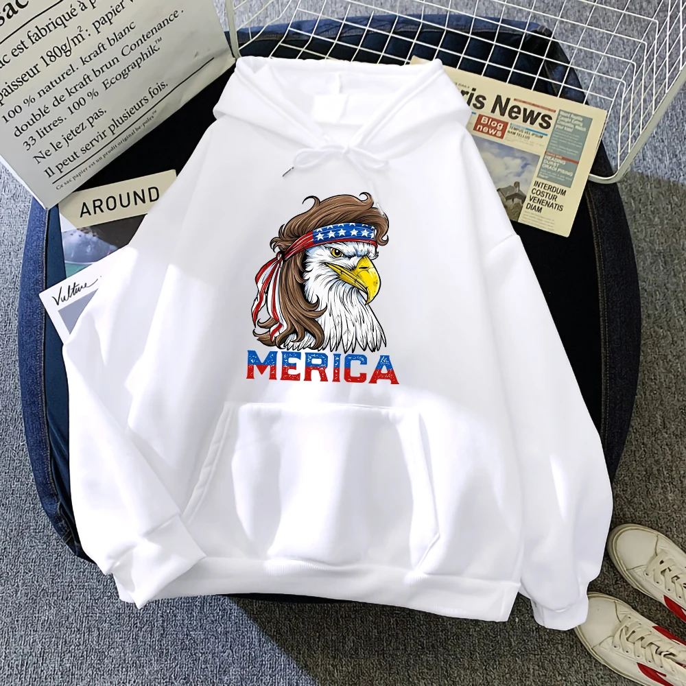 

Eagle Mullet 4Th Of July American Flag Usa Print Man Hoody Autumn Casual Hoodies Trendy Street Clothes Fleece O-Neck Male Tops