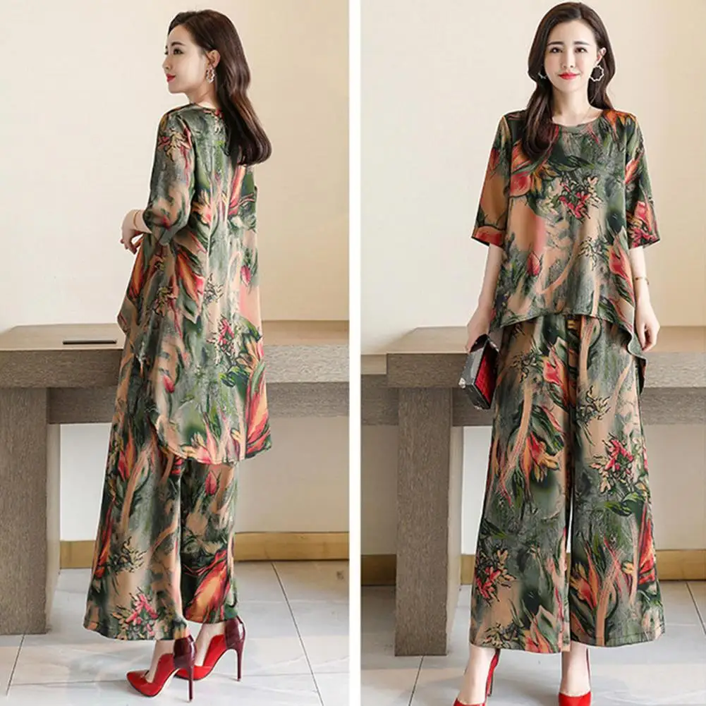 Top Pants Set 3D Cutting High Low Hem Full Length Vintage Printing T-shirt Long Trousers Set Summer Outfit Dressing Up
Top Pants Set 3D Cutting High Low Hem Full Length Vintage Printing T-shirt Long Trousers Set Summer Outfit Dressing Up