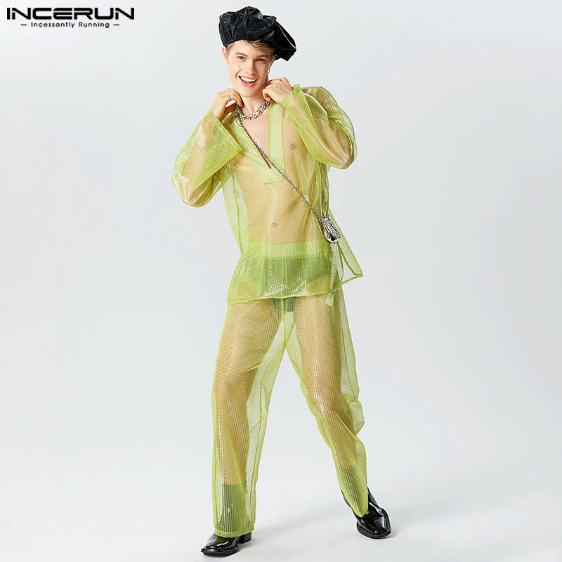 INCERUN 2023 Sexy Fashion Men Sets Long Sleeved V-neck T-shirt Pants Stylish Male See-through Glitter Fabric Suit 2 Pieces S-5XL
INCERUN 2023 Sexy Fashion Men Sets Long Sleeved V-neck T-shirt Pants Stylish Male See-through Glitter Fabric Suit 2 Pieces S-5XL
