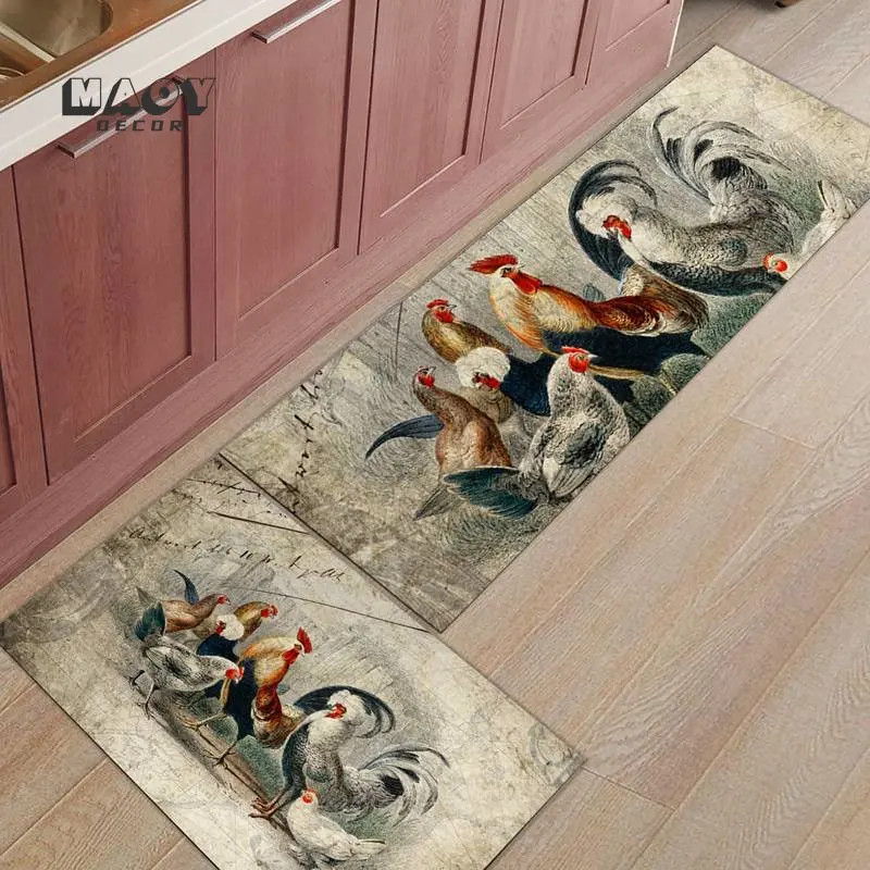 

Farm Rooster Carpet Chicken Kitchen Rug 3D Non Slip Floor Mats for Bedroom Bathroom Entrance Living Room Doormat Home Decoration
