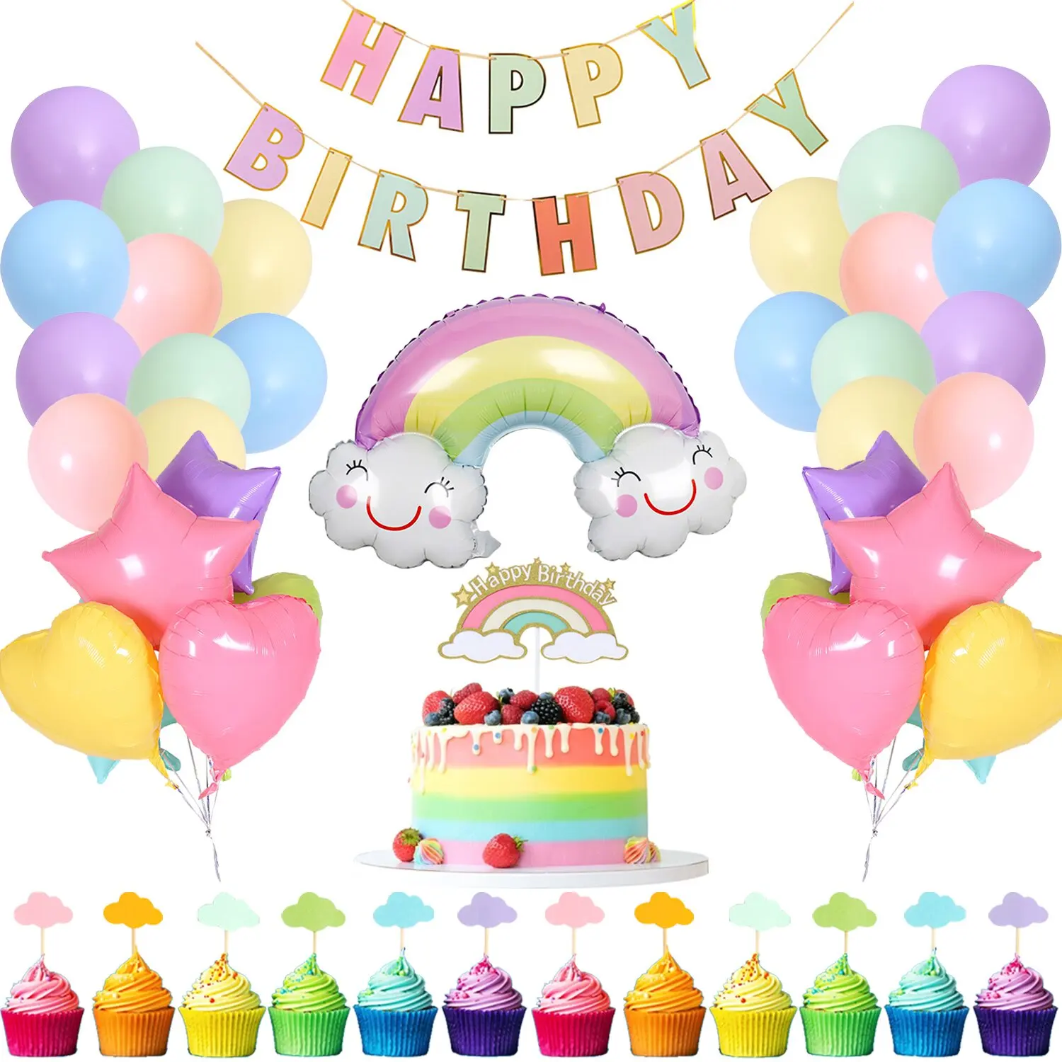SURSURPIRSE Rainbow Foil Balloon Maca Purple Yellow Pink Latex Balloon Banner Cloud Cake Topper for Kid Birthday Party Supplies
SURSURPIRSE Rainbow Foil Balloon Maca Purple Yellow Pink Latex Balloon Banner Cloud Cake Topper for Kid Birthday Party Supplies