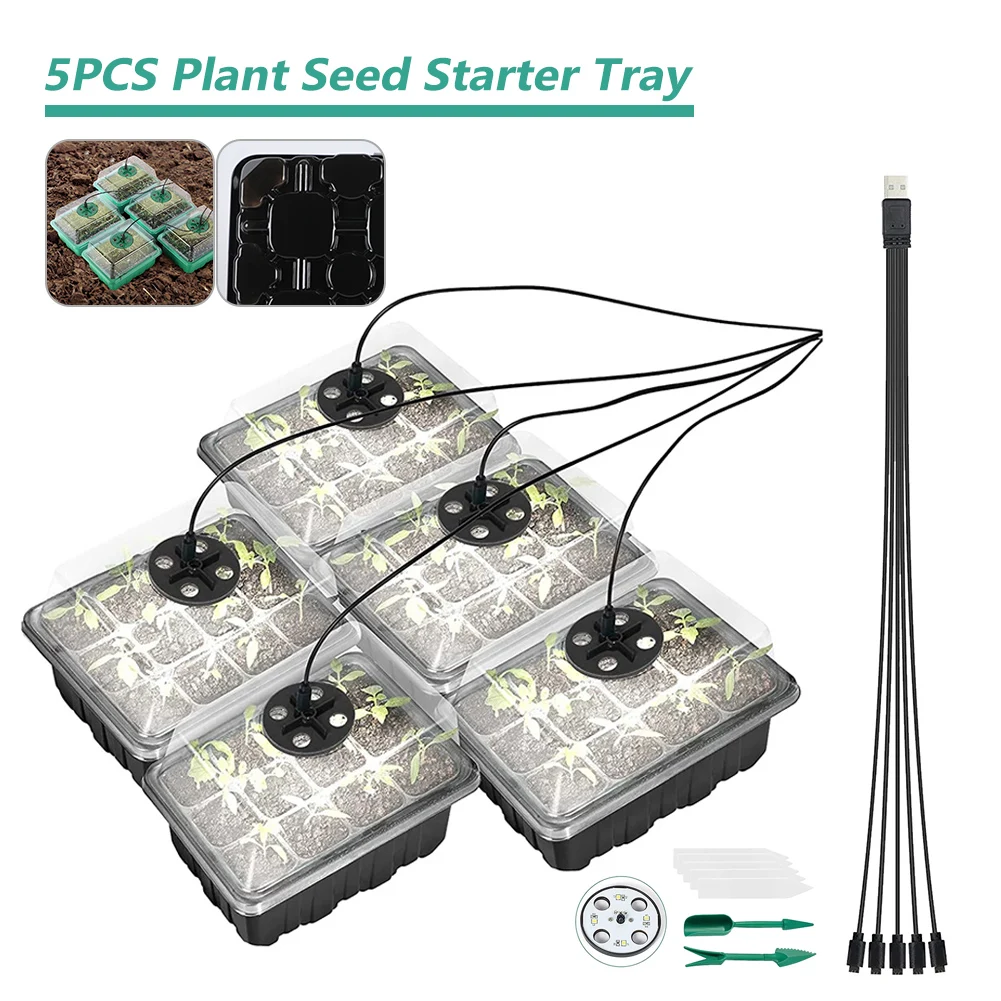 5PCS Indoor Gardening Plant Germination Trays Garden Nursery Pots Humidity Domes Cover Seedling Starter Planters Tray Grow Light
5PCS Indoor Gardening Plant Germination Trays Garden Nursery Pots Humidity Domes Cover Seedling Starter Planters Tray Grow Light