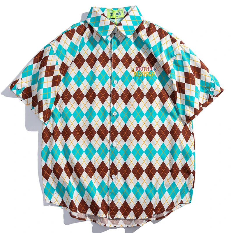 Summer Men Short Sleeve Shirts Hip Hop Japanese Style Argyle Plaid Blouse Streetwear Harajuku Casual Cotton Male Shirts Clothing
Summer Men Short Sleeve Shirts Hip Hop Japanese Style Argyle Plaid Blouse Streetwear Harajuku Casual Cotton Male Shirts Clothing