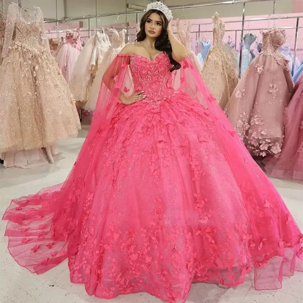 Watermelon Quinceanera Dresses with Wrap Embroidery Butterfly Appliques Sweet 15 Gown Glitter Princess Vestidos De XV Anos
Watermelon Quinceanera Dresses with Wrap Embroidery Butterfly Appliques Sweet 15 Gown Glitter Princess Vestidos De XV Anos