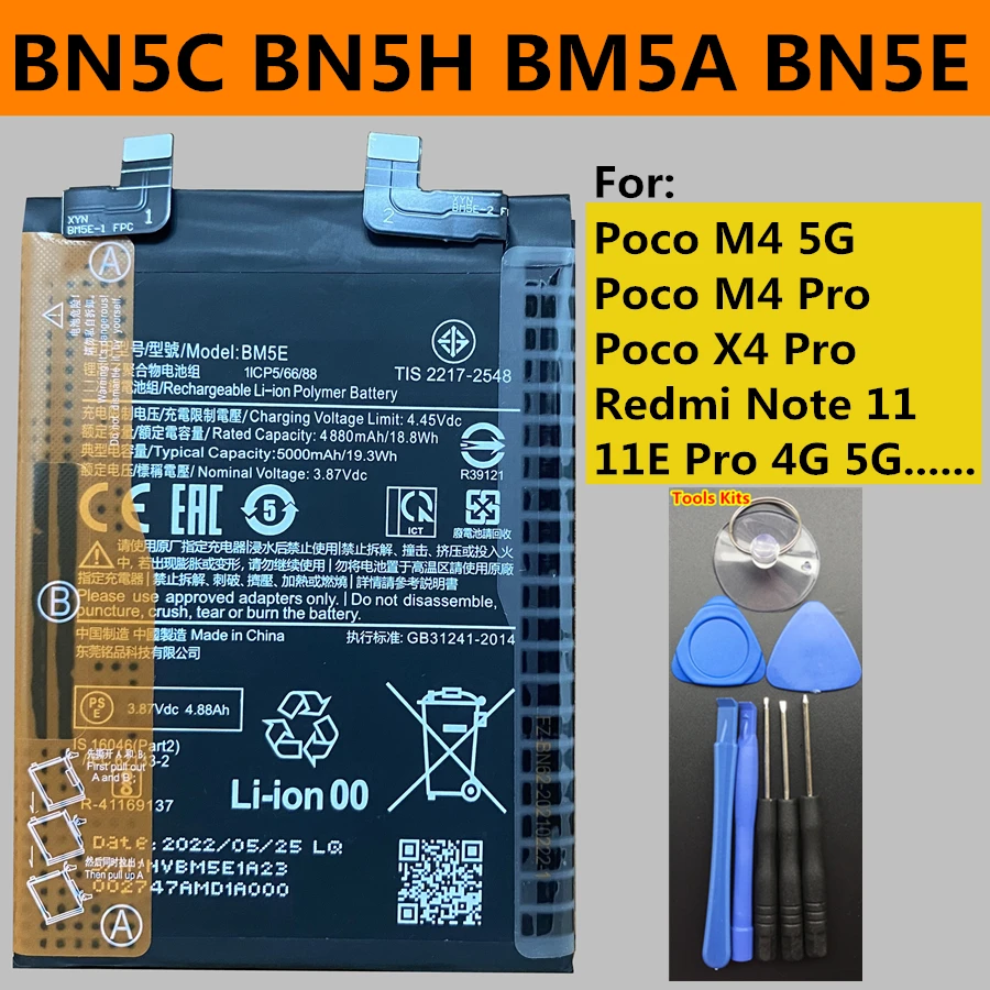 

Original BN5C BN5H BM5A BN5E for Xiaomi Pocophone Poco M4 X4 Pro , Redmi Note 11 11E Pro 4G 5G Mobile Phone High Quality Battery