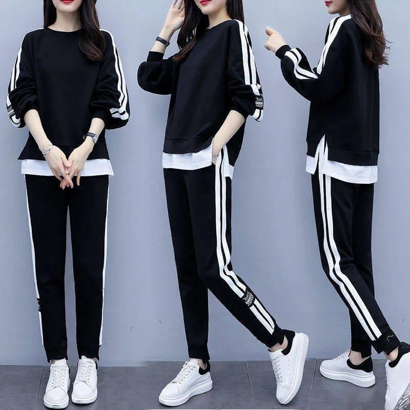 Fashion Stitching Women's Korean Style Suit Loose Sweater And Pants Two-piece Sets 2Pcs Women Tracksuit
Fashion Stitching Women's Korean Style Suit Loose Sweater And Pants Two-piece Sets 2Pcs Women Tracksuit