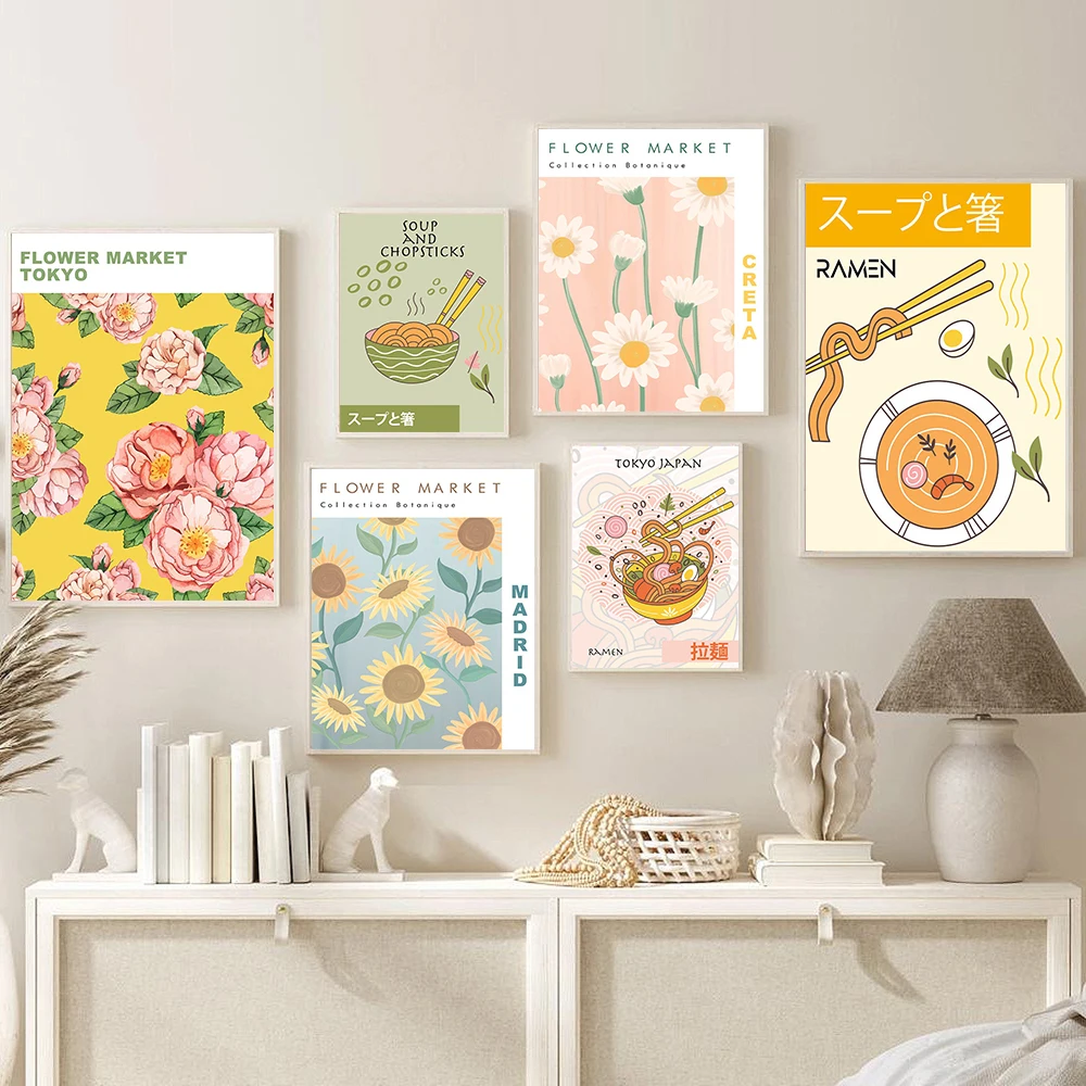 Market Trendy Bright Flower Print Room Home Poster Decor Japanese Ramen Food Canvas Painting Eclectic Gallery Art Wall Picture
Market Trendy Bright Flower Print Room Home Poster Decor Japanese Ramen Food Canvas Painting Eclectic Gallery Art Wall Picture