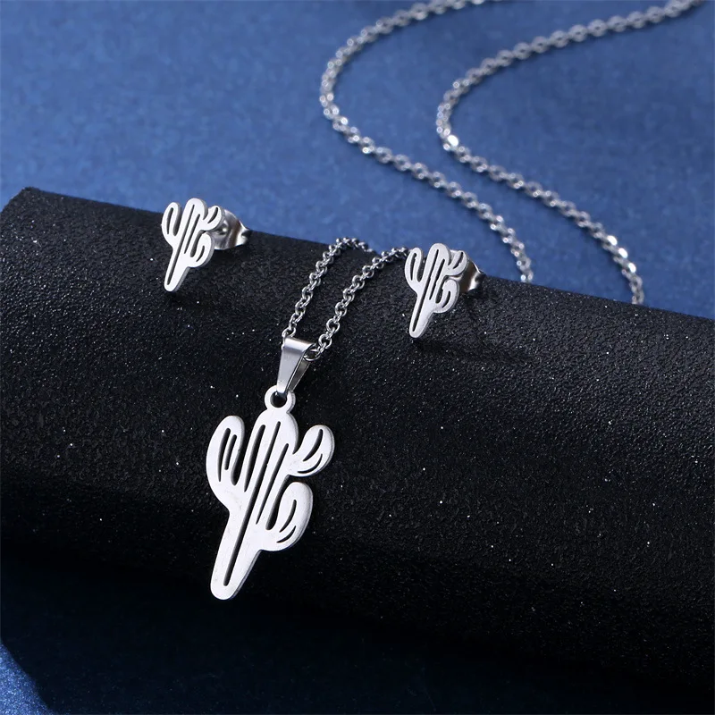 Stainless Steel Silver Color Cactus Pendant Chain Necklace Stud Earring for Women Party Birthday Fashion Jewelry Set Gift
Stainless Steel Silver Color Cactus Pendant Chain Necklace Stud Earring for Women Party Birthday Fashion Jewelry Set Gift