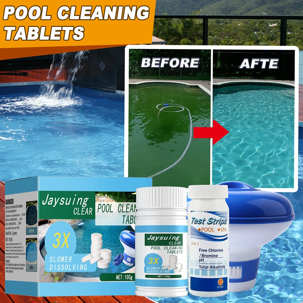 50/100g Swimming Pool Cleaning Tablets with Chlorine Dispenser Applicator Test Paper Kit Effervescent Chlorine Cage Disinfectant
50/100g Swimming Pool Cleaning Tablets with Chlorine Dispenser Applicator Test Paper Kit Effervescent Chlorine Cage Disinfectant